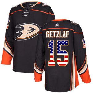 Herren Anaheim Ducks Eishockey Trikot Ryan Getzlaf #15 Schwarz USA Flag Fashion